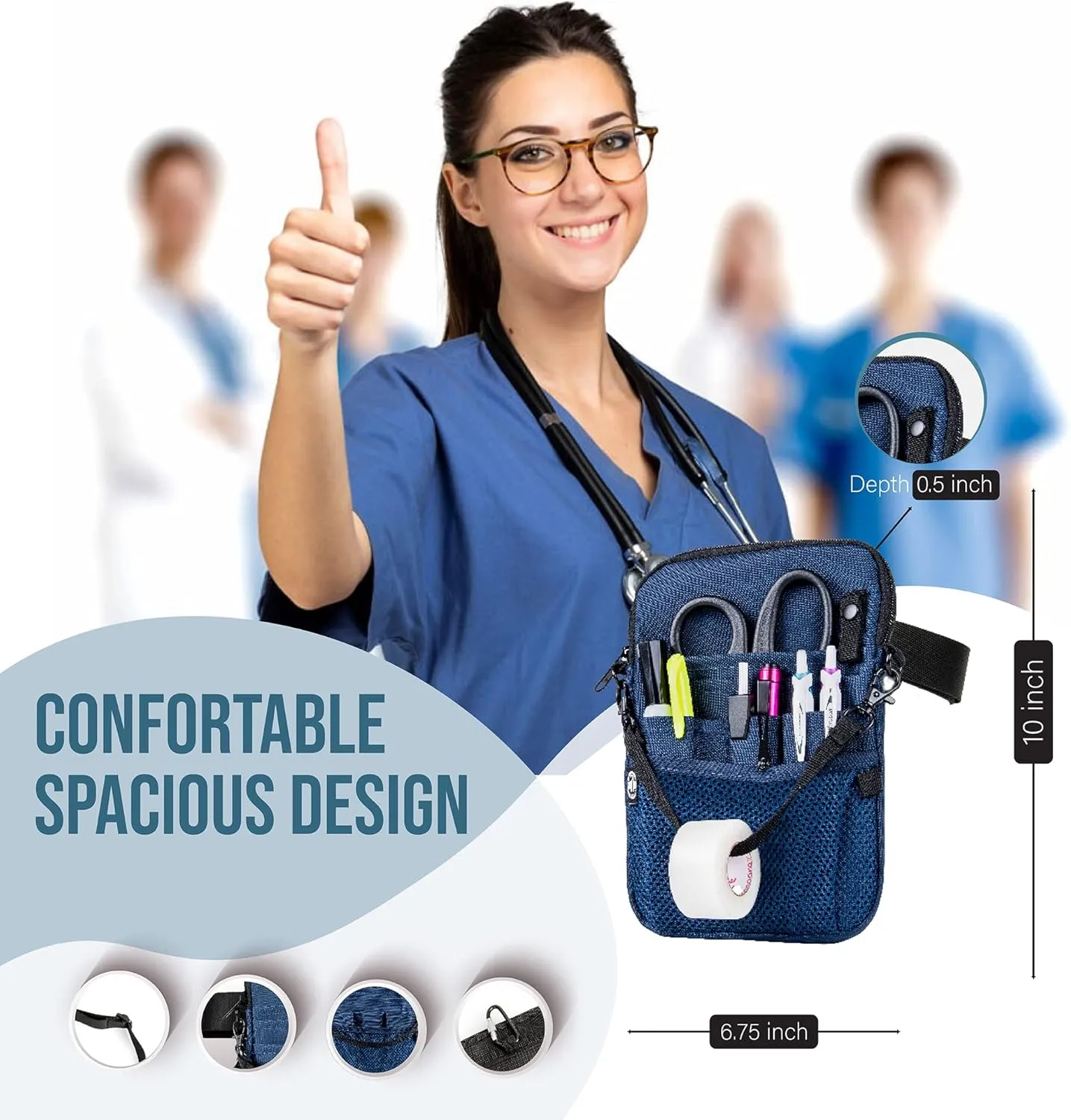 First Lifesaver 4-in-1 Nurse Fanny Pack with Medical Gear Pockets, Tape Holder, and Utility Storage for Stethoscopes, Bandage Scissors, and Emergency Supplies, Student and Nurse Use (Navy)