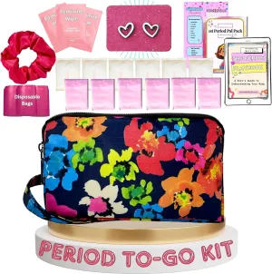 First Period Pal Pack to-Go Kit | 24 pcs | First Period Kit for Tweens | Teen Period Kit| Discrete Period Bag, Pads, Panty Liners, Period Kits for Tweens 10-12 (Color Burst)