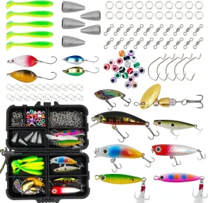 Fishing Gear Kit: Professional Lures Set with Tackle Box - Freshwater & Saltwater Combo for Bass, Trout, Salmon | Hard, Soft, Rotating Baits, Spinner Lures, Metal Spoons   Minnow for Beginners