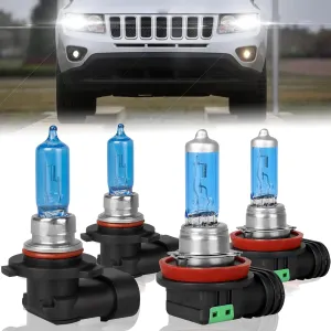 Fit for JEEP Compass 2011 2012 2013 2014-2020 Light Bulb High Performance Halogen Headlight Bulbs,9005 High Beam   H11 Low Headlamp Replacement Bulb Kit,Pack of 4