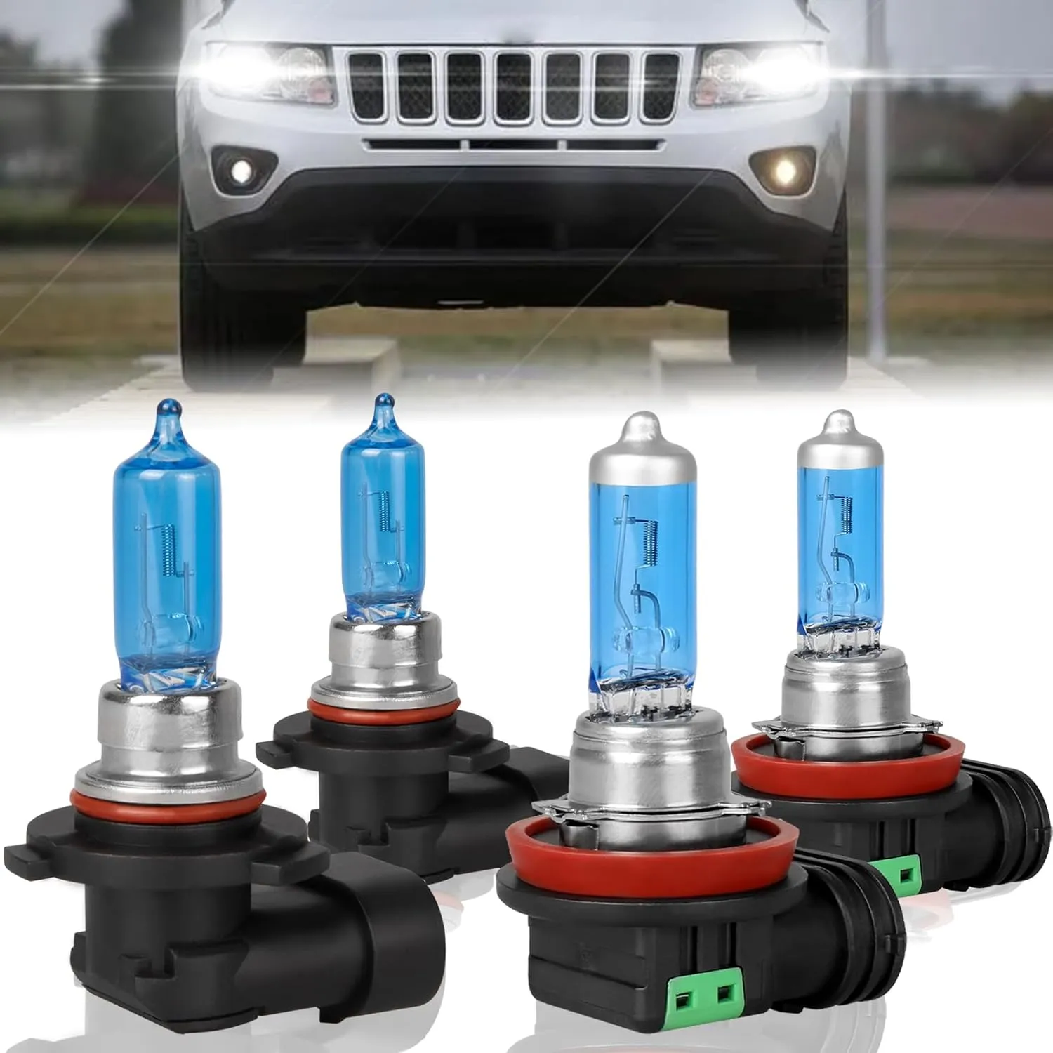 Fit for JEEP Compass 2011 2012 2013 2014-2020 Light Bulb High Performance Halogen Headlight Bulbs,9005 High Beam   H11 Low Headlamp Replacement Bulb Kit,Pack of 4