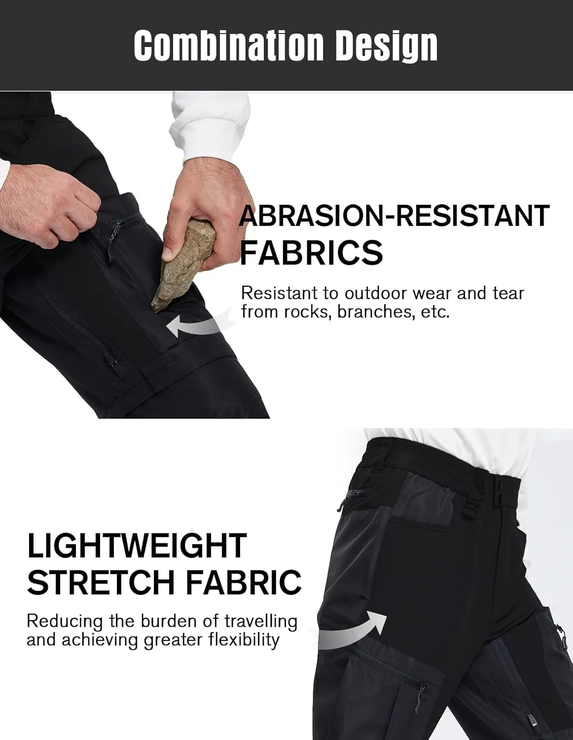 fit space Men's Reinforced Hiking Pants Tapered Zip Off Trekking Pants Convertible Vented