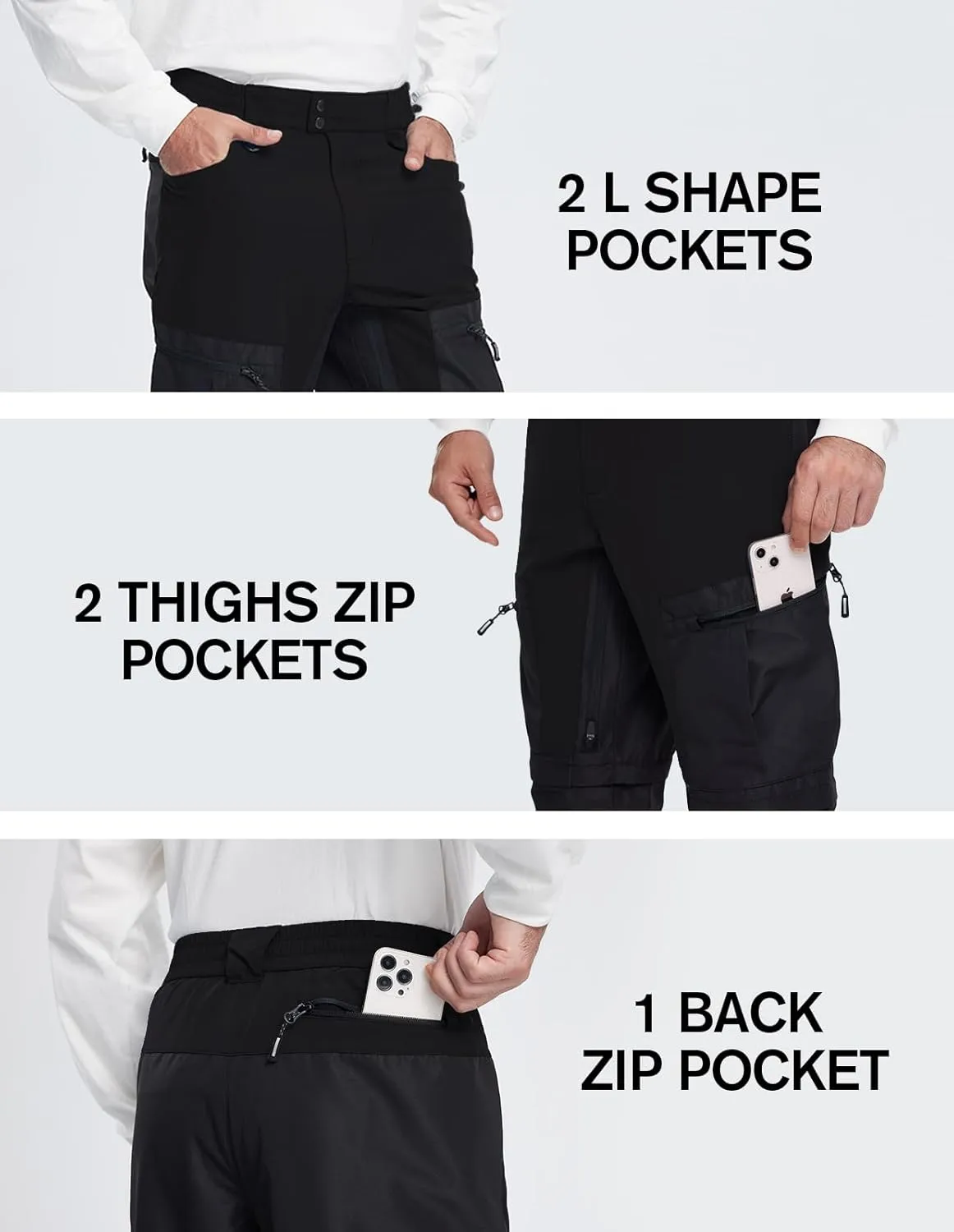 fit space Men's Reinforced Hiking Pants Tapered Zip Off Trekking Pants Convertible Vented