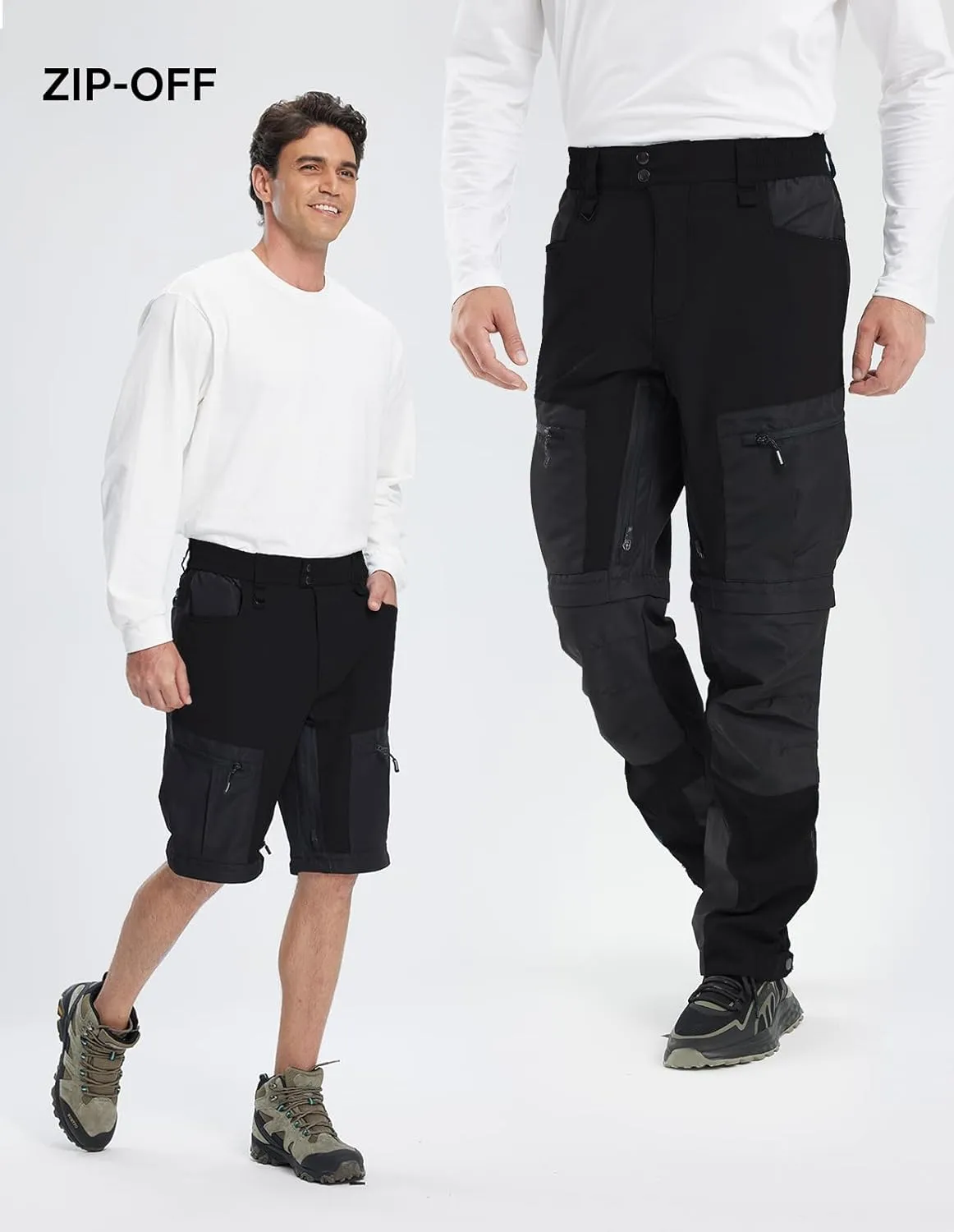 fit space Men's Reinforced Hiking Pants Tapered Zip Off Trekking Pants Convertible Vented