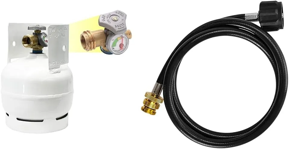 Flame King 3lb Steel Propane Tank with Gauge and OPD Valves and 4-Feet Adapter Hose Converter for 1LB Appliance to 20lb Tank