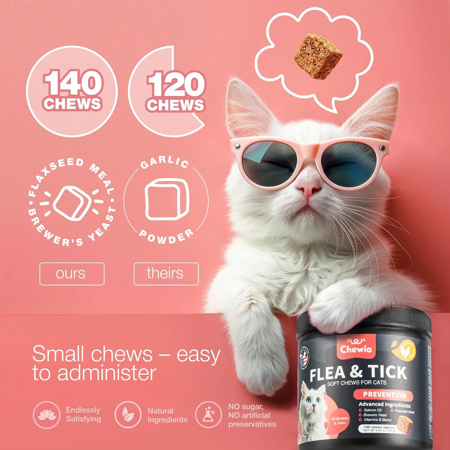 Flea Treatment for Cats - Daily Oral Cat Flea and Tick Treatment Chews - Chewable Kitten Flea Treatment - Soft Treats for All Breeds & Ages - Natural Chicken-Flavor Flea and Tick Supplement for Cats