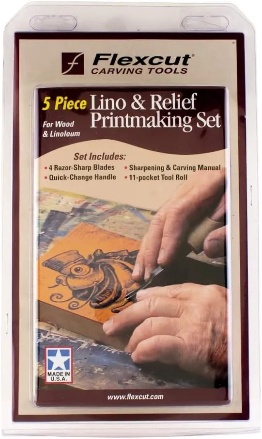 Flexcut Wood Carving Tools Set 5 Piece Lino & Relief Printmaking Set for Wood & Linoleum SK130, Made in USA