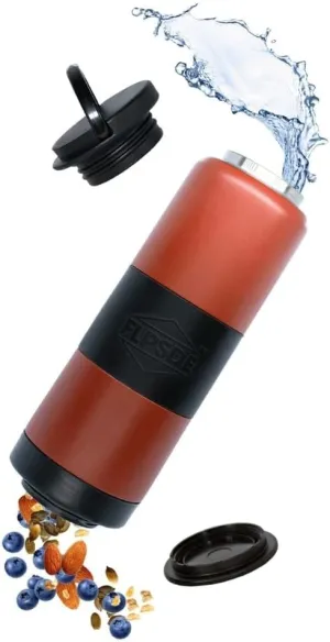 FLPSDE Dual Chamber Water Bottle with Integrated Storage Compartment for Snacks and More - Stainless Steel, Vacuum Insulated - 2 in 1 Container for Travel, School, Hiking, Sports, Work, Office, Gift