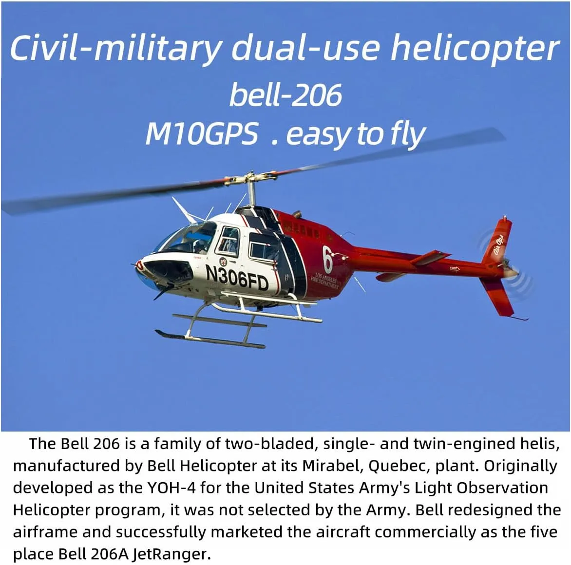 FLYWING Bell 206 V4 RC Helicopter for Adults, 470-Class Remote Control Helicopter Model with GPS and Model 1/ Model 2 Switchable (RTF Version)