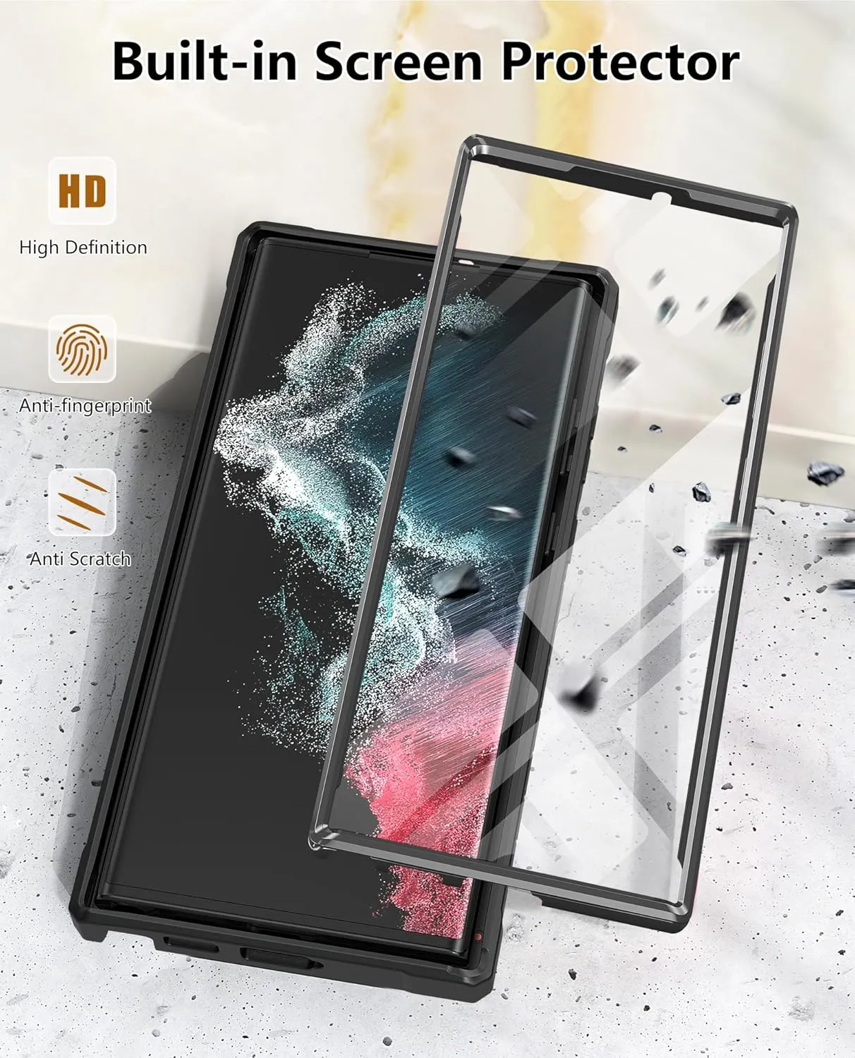FNTCASE for Samsung Galaxy S22 Ultra Case: Built-in Screen Protector & Kickstand Full-Body Dual Layer Rugged Military Grade Shockproof Protection Heavy Duty Protective Phone Cover 5G-Black