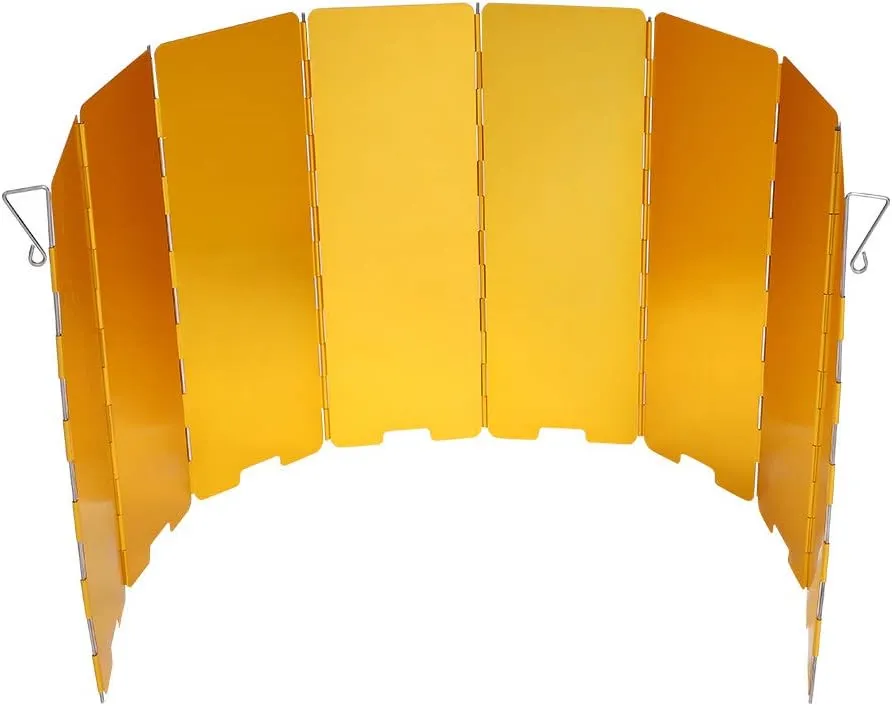 Foldable Outdoor Stove Windshield, 8 Plates Aluminum Camping Stove Windscreen with Storage Box,for Camping Picnic, Backpacking, Cooking(Yellow)