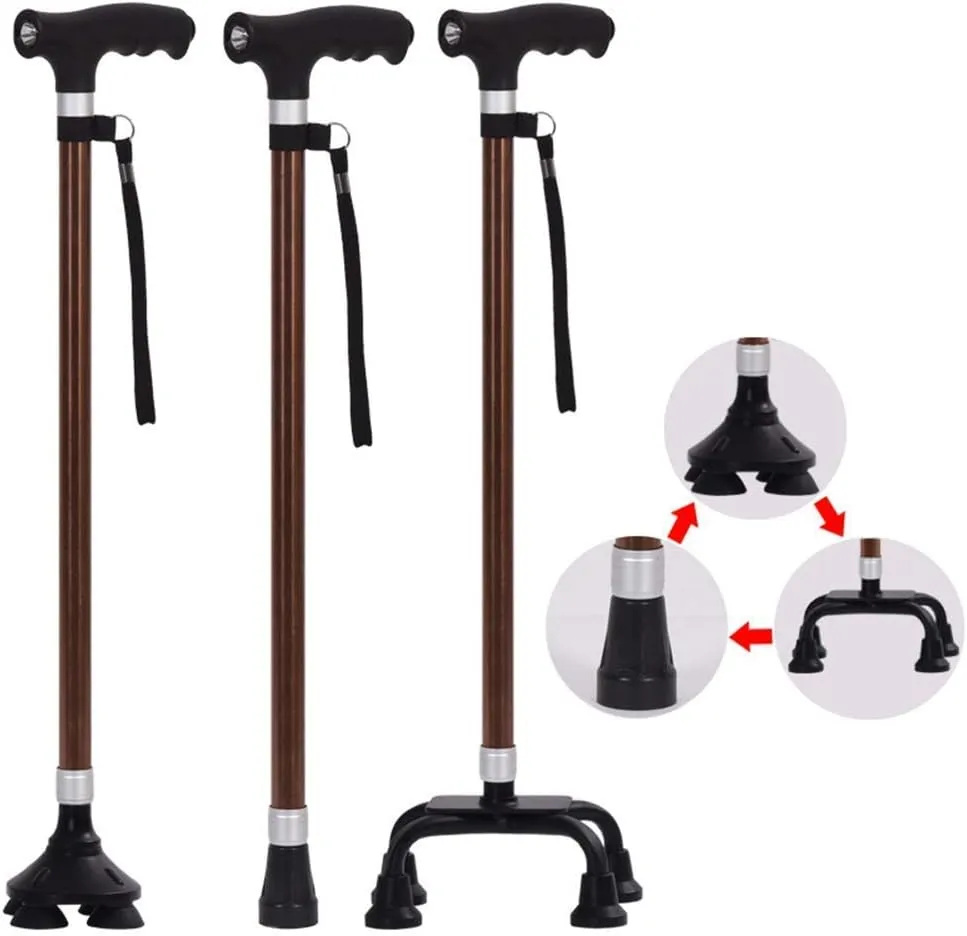 Foldable Stick Walking Stick or Trekking Poles for Women and Men for Elderly Telescopic Crutch Trekking Camping Mobility Aid Portable Aluminum with LED Massage Handle