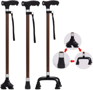 Foldable Stick Walking Stick or Trekking Poles for Women and Men for Elderly Telescopic Crutch Trekking Camping Mobility Aid Portable Aluminum with LED Massage Handle