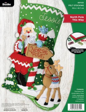 FolkArt, North Pole This Way Bucilla Felt Applique 18" Stocking Making Kit, 89742E