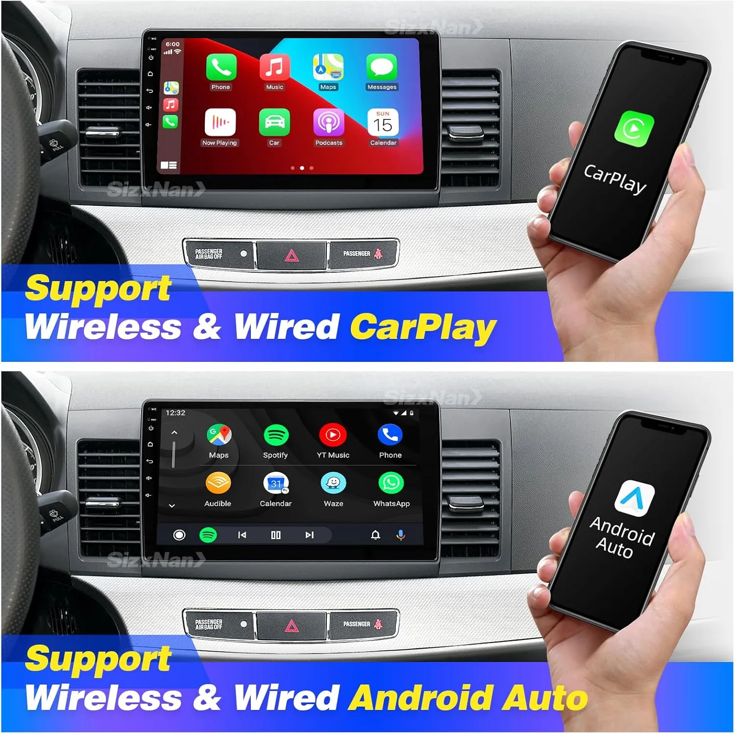 for Lancer 2008-2017 Android Radio Touch Screen Compatible with wirelessly Carplay Android Auto,Car Radio Stereo Bluetooth Navigation Multimedia Player GPS WiFi FM/AM Backup Camera Head Unit