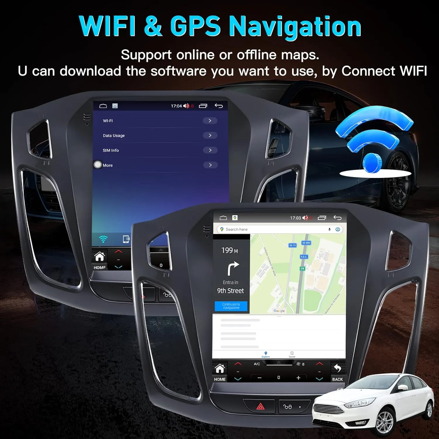 Ford Focus Car Stereo Radio 2012-2018 with Carplay/Android Auto, 10.4 Inch IPS Touch Screen Android 12 Car Radio with GPS Navigation Bluetooth WiFi Mirror Link Backup Camera, 2G RAM 32G ROM