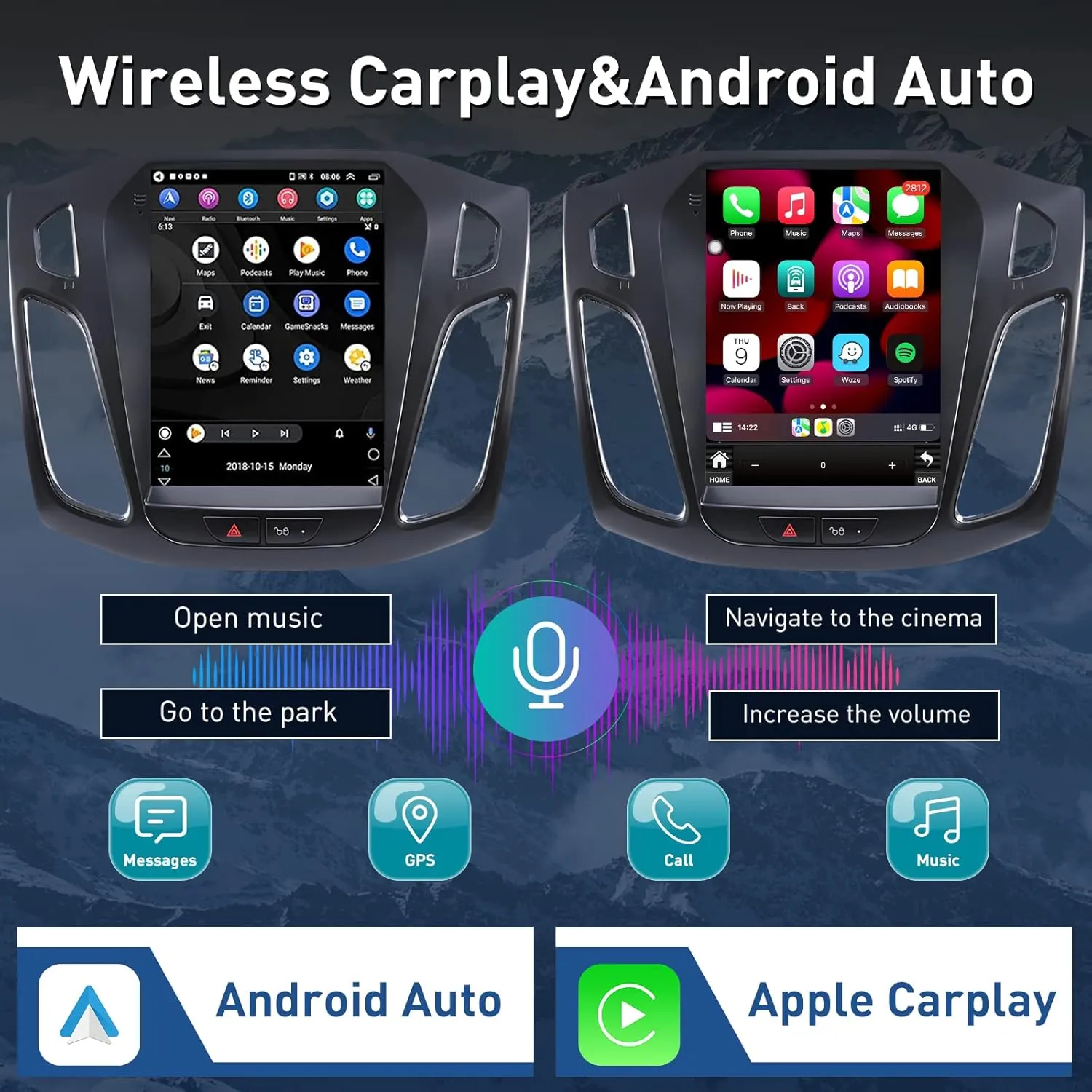 Ford Focus Car Stereo Radio 2012-2018 with Carplay/Android Auto, 10.4 Inch IPS Touch Screen Android 12 Car Radio with GPS Navigation Bluetooth WiFi Mirror Link Backup Camera, 2G RAM 32G ROM