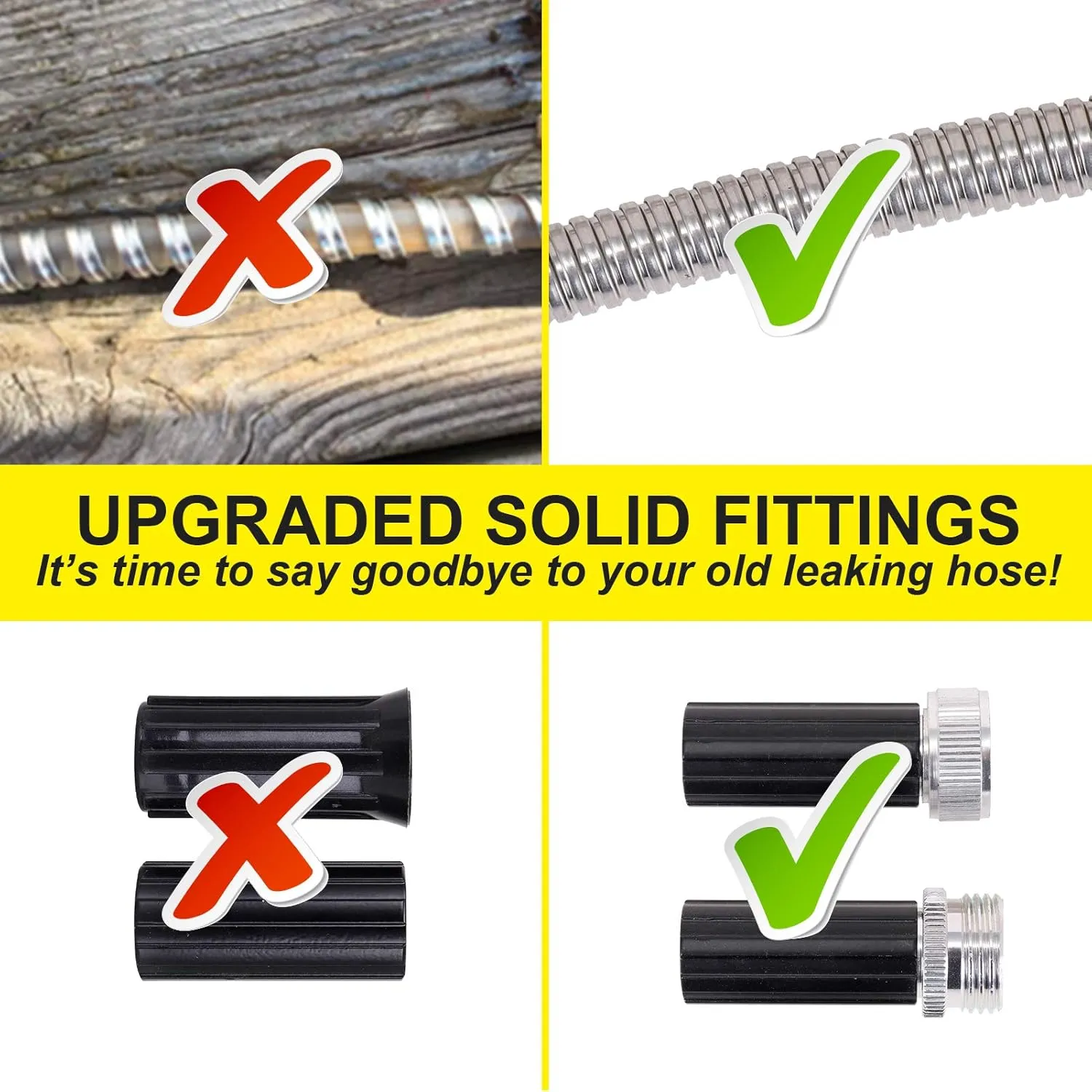 FOXEASE Metal Garden Hose 50 ft - Stainless Steel Water Hose with 2 Nozzles, Lightweight, Tangle Free & Kink Free, Heavy Duty, High Pressure, Flexible, Dog Proof