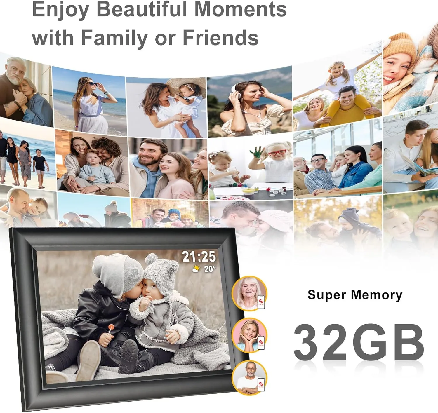 Frameo 10.1 Inch Digital Picture Frame WiF Black,Electronic Picture Frame, Photo Frame,32GB Storage,1280x800 IPS HD Touch Screen,Auto-Rotate,Share Photos/Videos Instantly via Frameo App from Anywhere