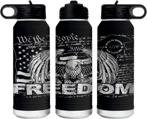 Freedom Eagle 32 Ounce American Flag Double Walled Stainless Steel Insulated 32oz Water Bottle - Engraved in the USA (Freedom Eagle Black, 32)