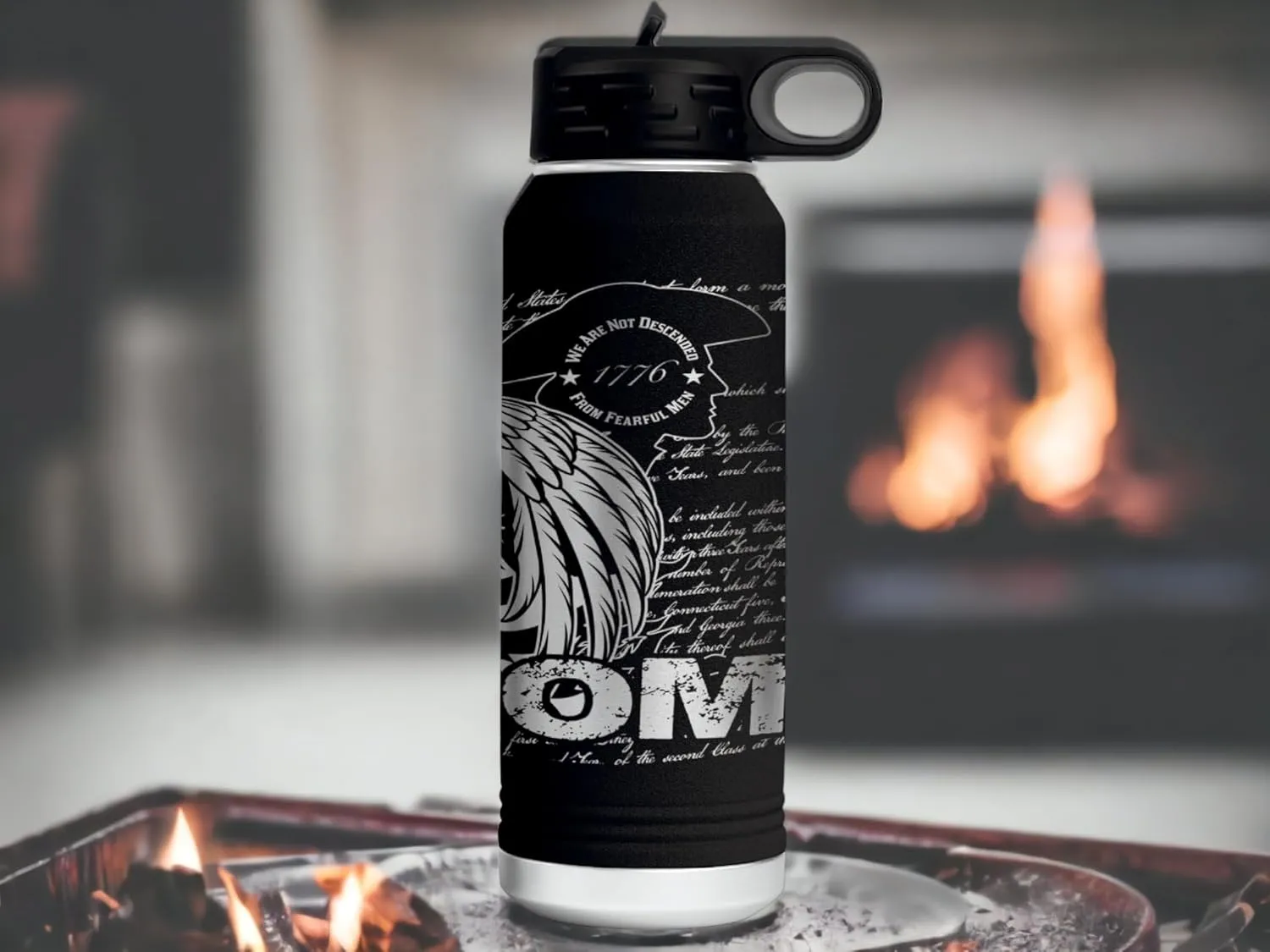 Freedom Eagle 32 Ounce American Flag Double Walled Stainless Steel Insulated 32oz Water Bottle - Engraved in the USA (Freedom Eagle Black, 32)