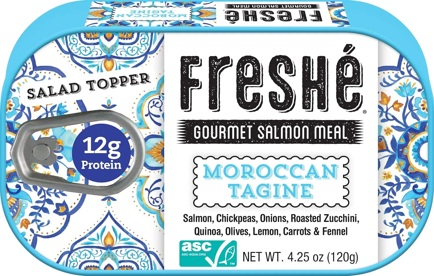 Freshé Canned Salmon Moroccan Tagine (10 Pack) - Mediterranean Style Atlantic Salmon in Olive Oil - Sustainably Farmed Tinned Fish (4.25oz Cans)