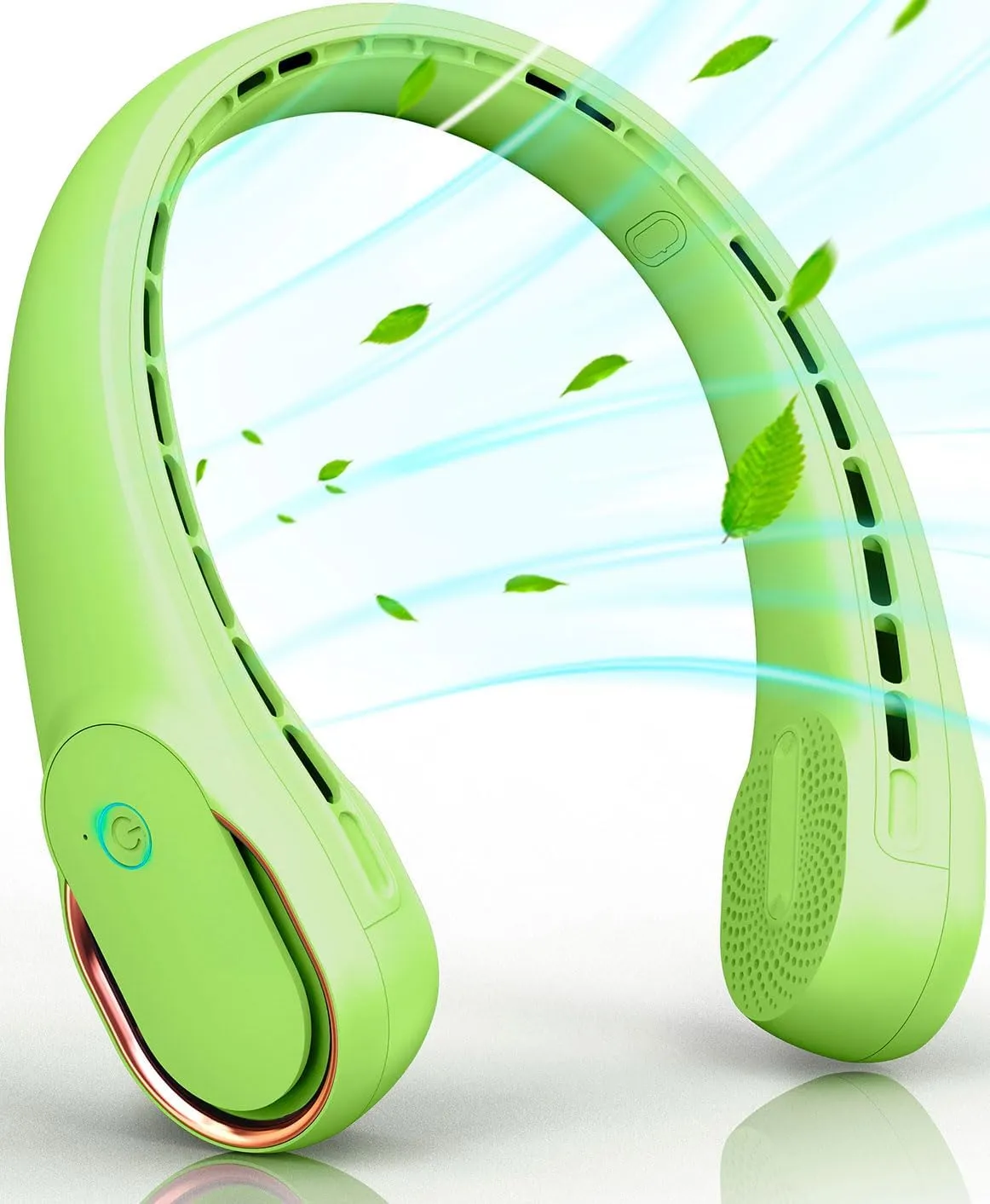 FrSara Bladeless Portable Neck Fan, 5200mAh, 3-Speed, 360° Surround Wind, Ultra-Quiet, USB Rechargeable, Wearable Portable Fan, Avocado Green