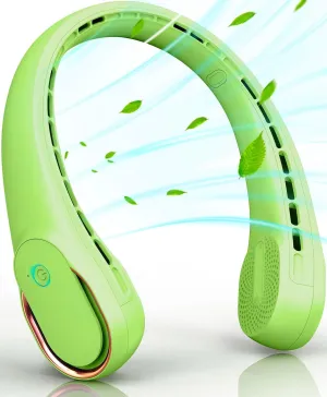 FrSara Bladeless Portable Neck Fan, 5200mAh, 3-Speed, 360° Surround Wind, Ultra-Quiet, USB Rechargeable, Wearable Portable Fan, Avocado Green