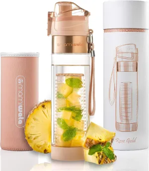 Fruit Infuser Water Bottle – 24 oz – Tritan Plastic - Unique Stylish Design – Fruit Infused Water recipes eBook & Insulating sleeve – Beautiful Gift Box