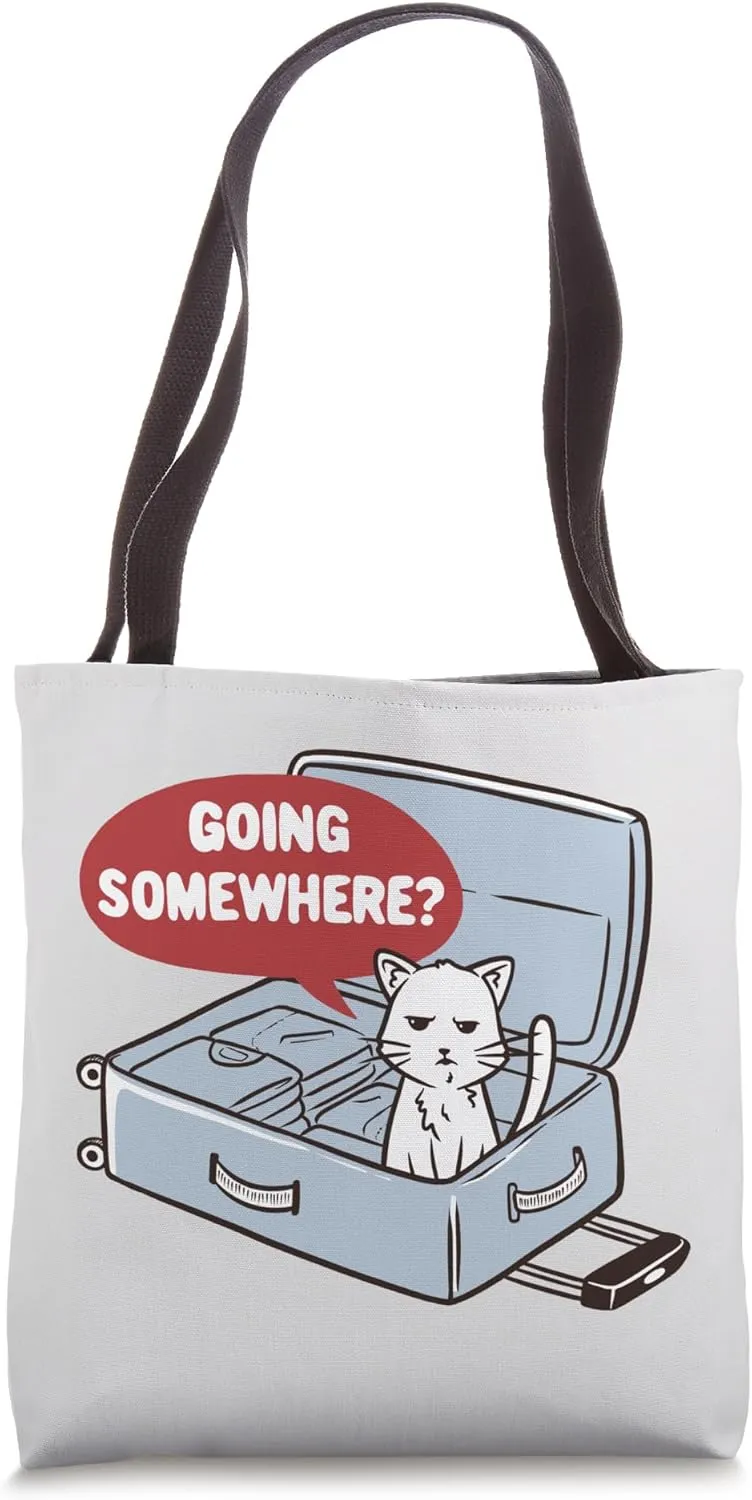 Funny Cat In A Travel Bag Going Somewhere Traveler Kitten Tote Bag