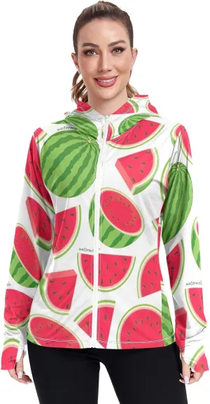 GAIGEO Red Watermelons on White Women Jacket L UPF 50  Uv Clothing for Women Sun Protection, Cooling Lightweight Fabric