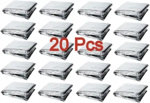 GALAXYLENSE 20 Packs Thermal Mylar Blanket Emergency for Survival First Aid Kits Army Outdoors Hiking Camping Bug Out Trauma Desert All Weather Condition Protection Silver Color