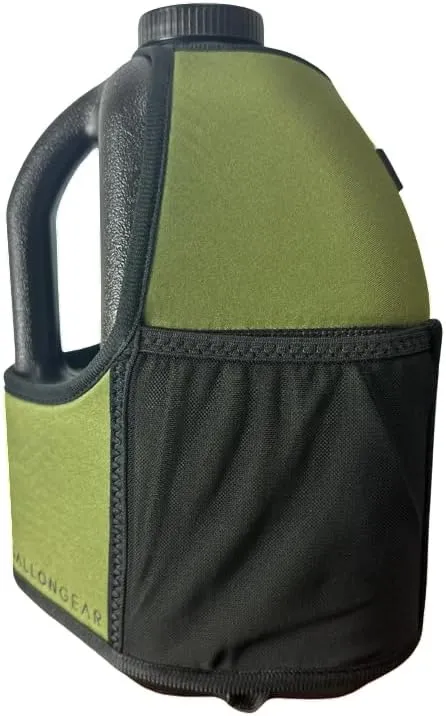 Gallon Gear 1 GALLON LARGE WATER BOTTLE SLEEVE COMBO | BPA FREE PLASTIC REUSABLE WATER JUG | HYDRATION WATER BOTTLE FOR MEN & WOMEN | GYM, SPORTS, TRAING & FITNESS (BLACK/OLIVE GREEN)
