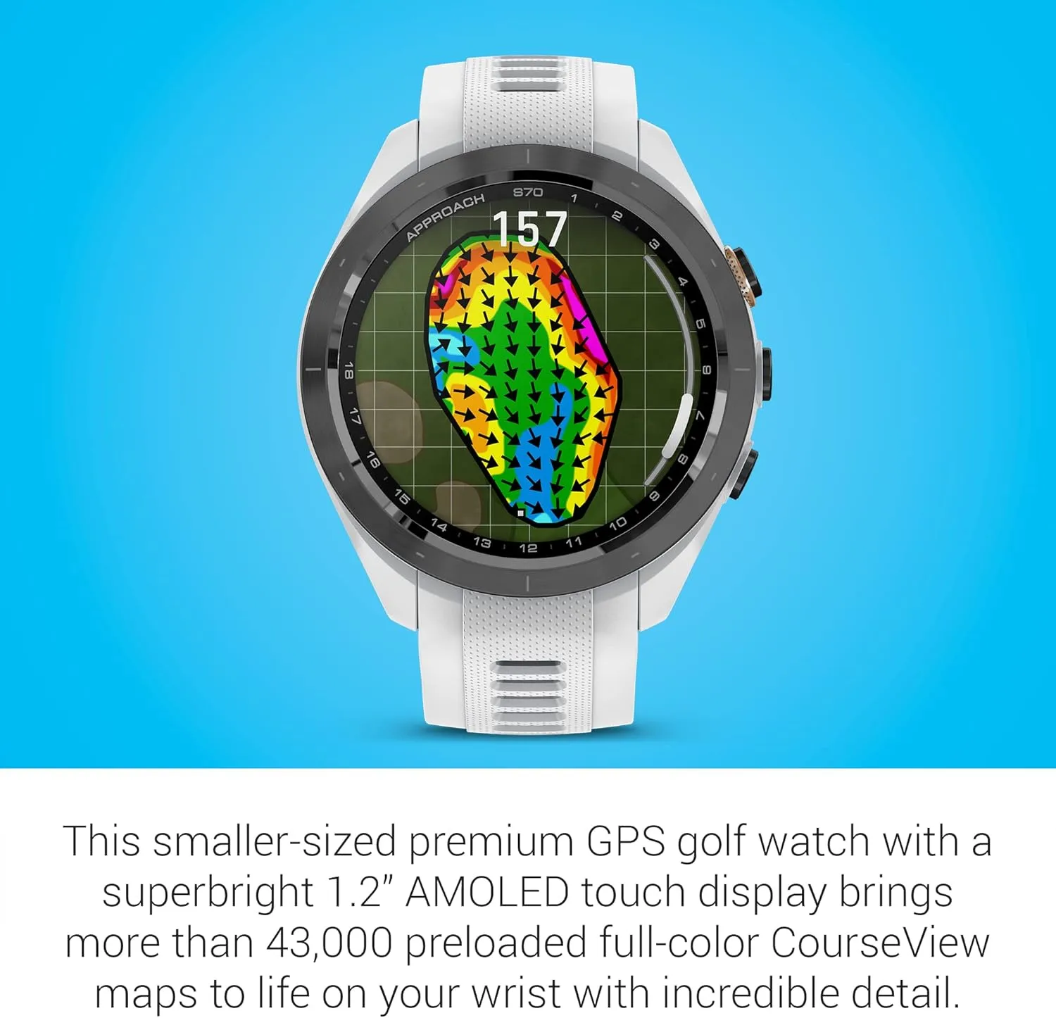 Garmin Approach S70 Golf Smartwatch | AMOLED Display | Shot Execution/Putt Alignment | Golfing System with Approach CT10 Full Kit, Club Tracking System (14 Sensors) and Signature Stand Power Bundle