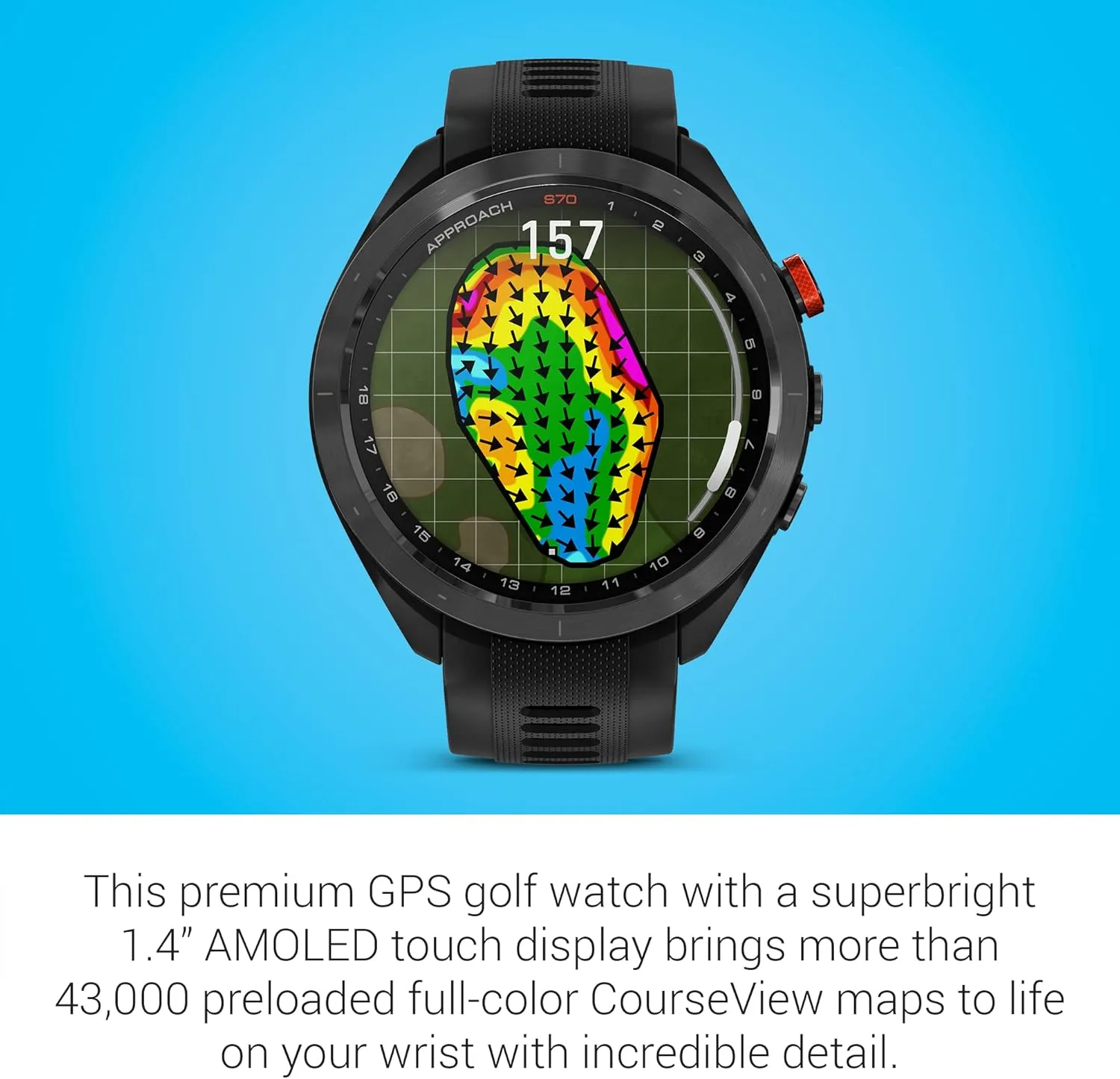 Garmin Approach S70 Golf Smartwatch | AMOLED Display | Shot Execution/Putt Alignment | Golfing System with Approach CT10 Starter Kit, Club Tracking System (3 Sensors) and Signature Stand Power Bundle