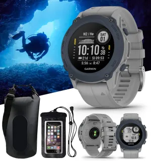 Garmin Descent G1 (Powder Gray) Dive Computer Watch Diver's Bundle - GPS Diving Watch with Compass & Depth Sensor, Surface & Exit - Includes Waterproof Dry Bag & Cell Phone Pouch