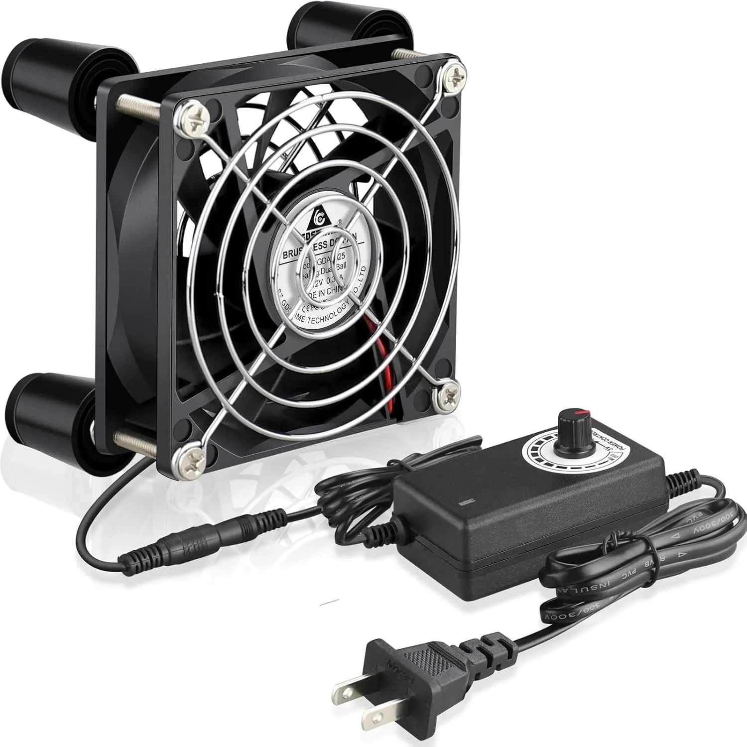 GDSTIME 80mm x 25mm Computer Fan with AC Plug, 100V-240V Variable Speed Controller for Modem Terrarium Router Receiver DVR PlayStation Xbox Component AV Cabinet Cooling