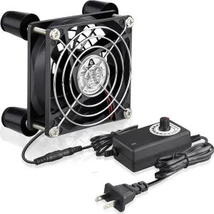 GDSTIME 80mm x 25mm Computer Fan with AC Plug, 100V-240V Variable Speed Controller for Modem Terrarium Router Receiver DVR PlayStation Xbox Component AV Cabinet Cooling