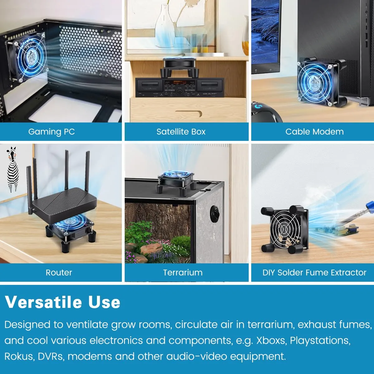 GDSTIME 80mm x 25mm Computer Fan with AC Plug, 100V-240V Variable Speed Controller for Modem Terrarium Router Receiver DVR PlayStation Xbox Component AV Cabinet Cooling