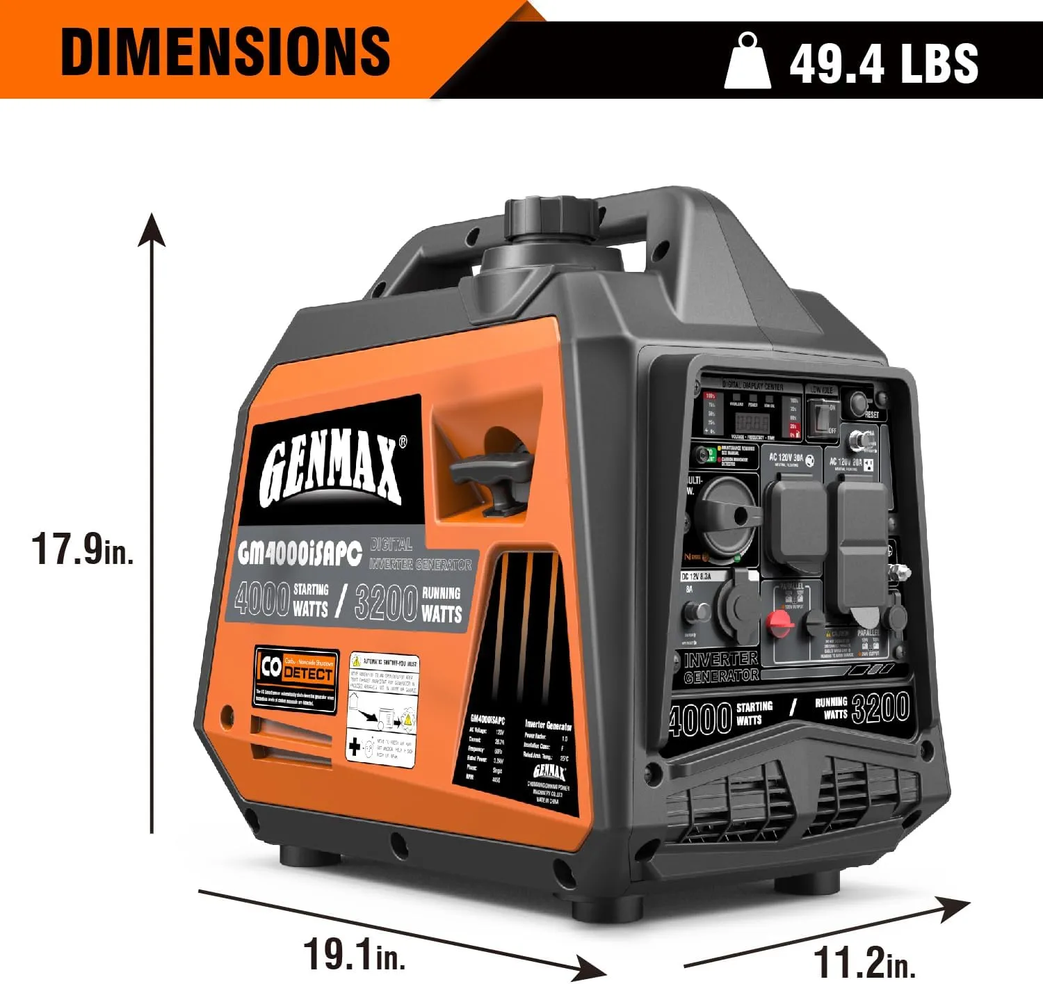 GENMAX Generator，EPA Compliant, Eco-Mode Feature, Ultra Lightweight for Backup Home Use & Camping