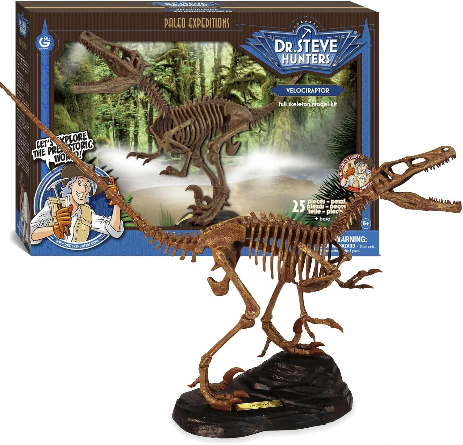 Geoworld Velociraptor Skeleton Model Kit - Scale Replica Velociraptor Skeleton - Build, Learn & Play STEM Toy for Kids Ages 6 
