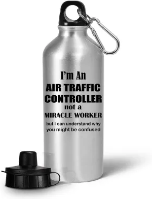 Gifts for Air Traffic Controller Water Bottle Tumbler Portable Drinkware Funny Cute Gag ATC Aviation Control Tower Flight ATCO Specialist Personnel Appreciation Idea - Not a Miracle Worker