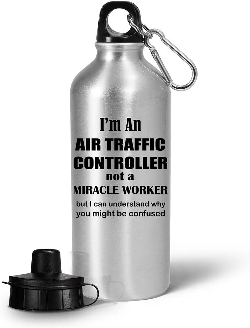 Gifts for Air Traffic Controller Water Bottle Tumbler Portable Drinkware Funny Cute Gag ATC Aviation Control Tower Flight ATCO Specialist Personnel Appreciation Idea - Not a Miracle Worker