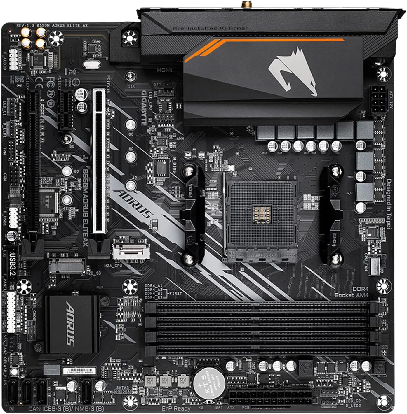 GIGABYTE B550M AORUS Elite AX (rev 1.3) Motherboard, Supports AMD AM4 Ryzen 5000 Processors, Micro-ATX, DDR4, Single M.2, SATA 6Gb/s, Realtek GbE LAN, PCIe 4.0