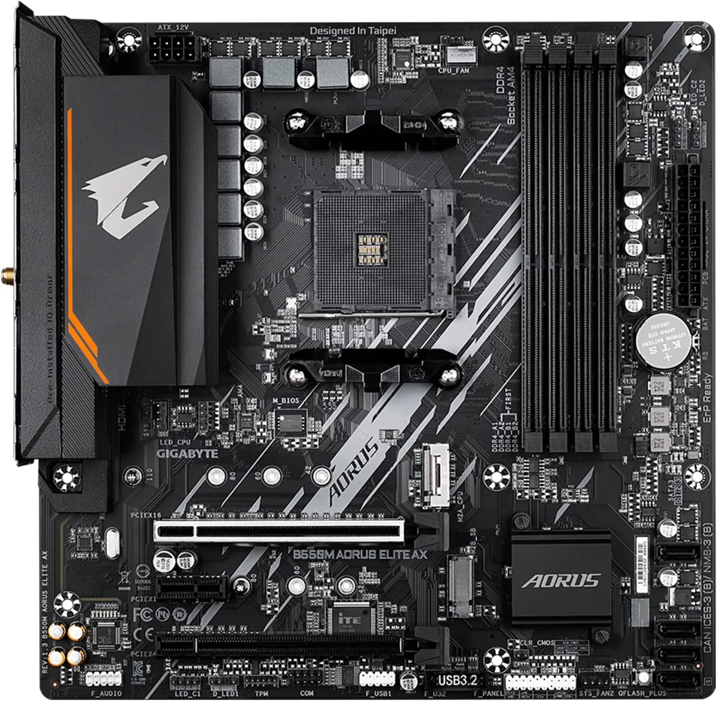 GIGABYTE B550M AORUS Elite AX (rev 1.3) Motherboard, Supports AMD AM4 Ryzen 5000 Processors, Micro-ATX, DDR4, Single M.2, SATA 6Gb/s, Realtek GbE LAN, PCIe 4.0