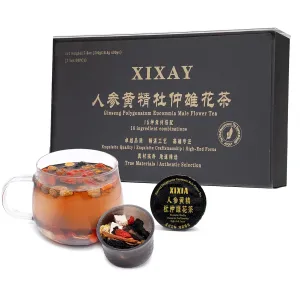 Ginseng Polygonatum Eucommia Male Flower Tea, 16 Ingredients Organic Natural Formula Kidney Tea, 500g/Box Ginseng Six Treasure Aid Root Kidney Men's Herbal Tea (30 cans/1Box)