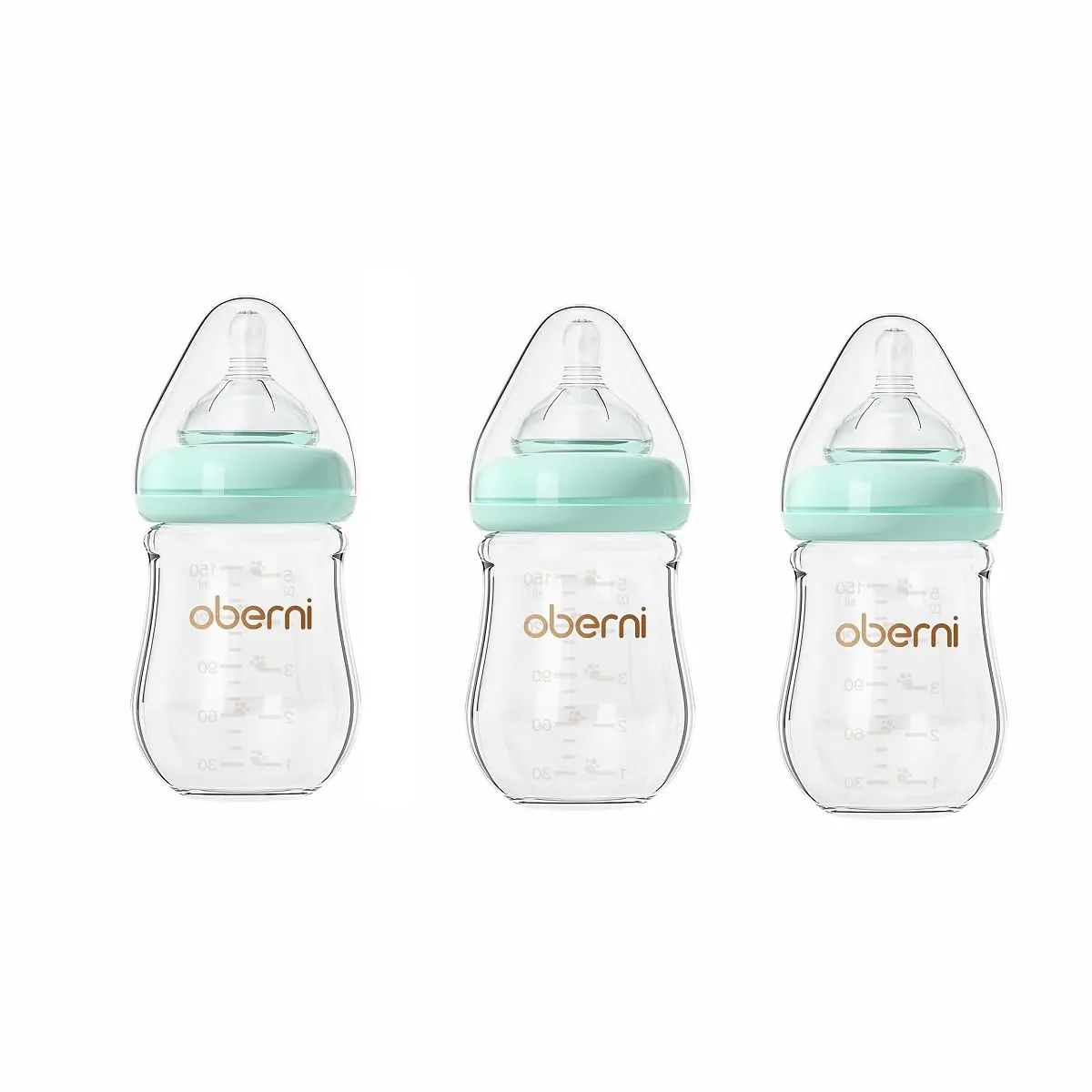 Glass Baby Bottles, Anti Colic Breastfeeding Bottle with Natural Response Nipple for Newborn Preemie 0  Month, BPA Free, Wide Neck, Blue/3Pack/5oz