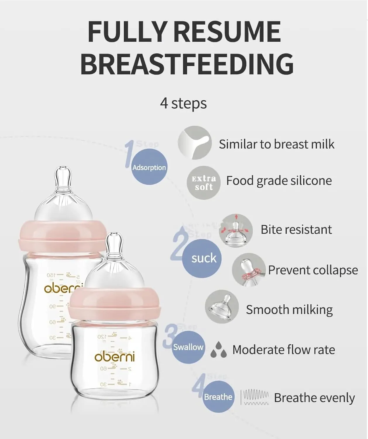 Glass Baby Bottles, Anti Colic Breastfeeding Bottle with Natural Response Nipple for Newborn Preemie 0  Month, BPA Free, Wide Neck, Blue/3Pack/5oz