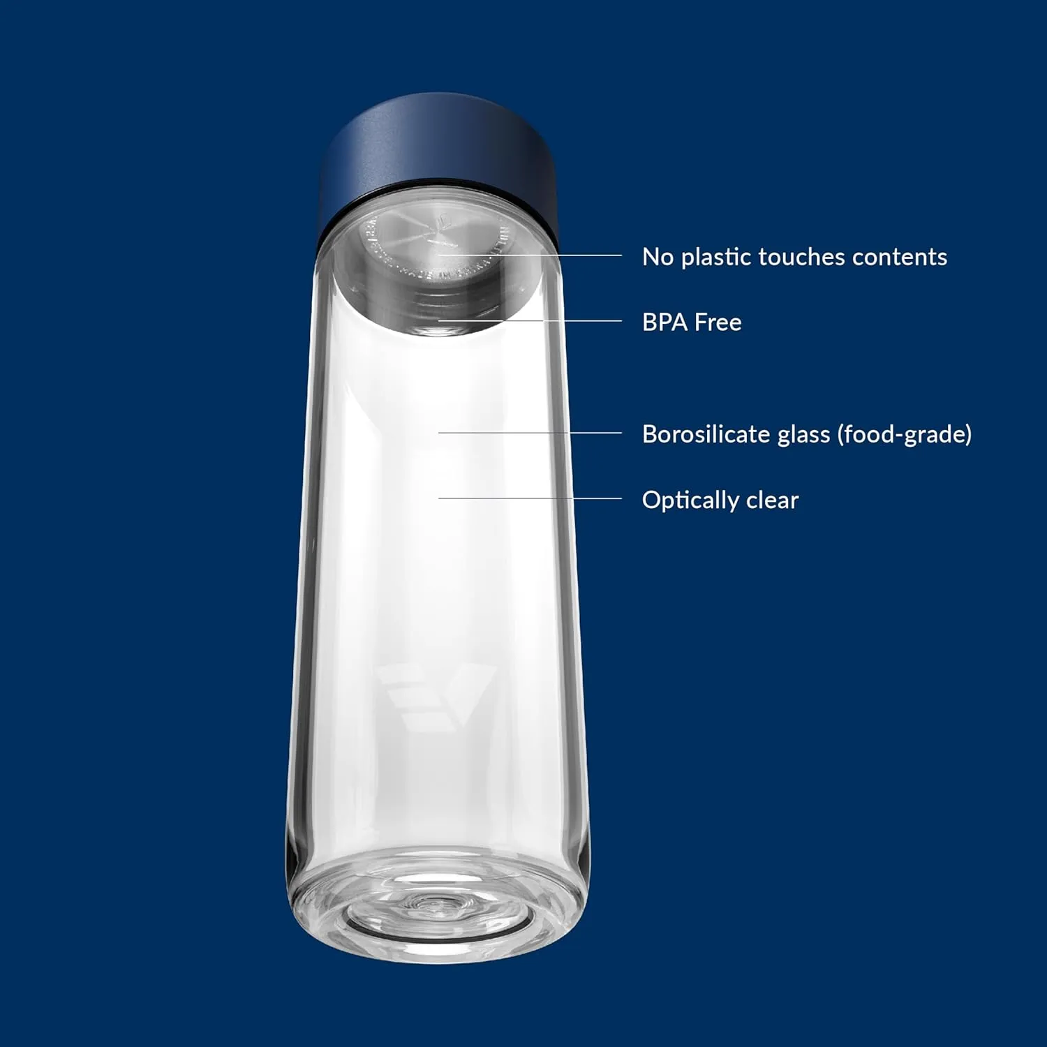 Glass Water Bottle 20oz - Non-insulated | Borosilicate Glass | Dishwasher Safe | No Plastic Touches Contents | A pure drinking experience - Blue
