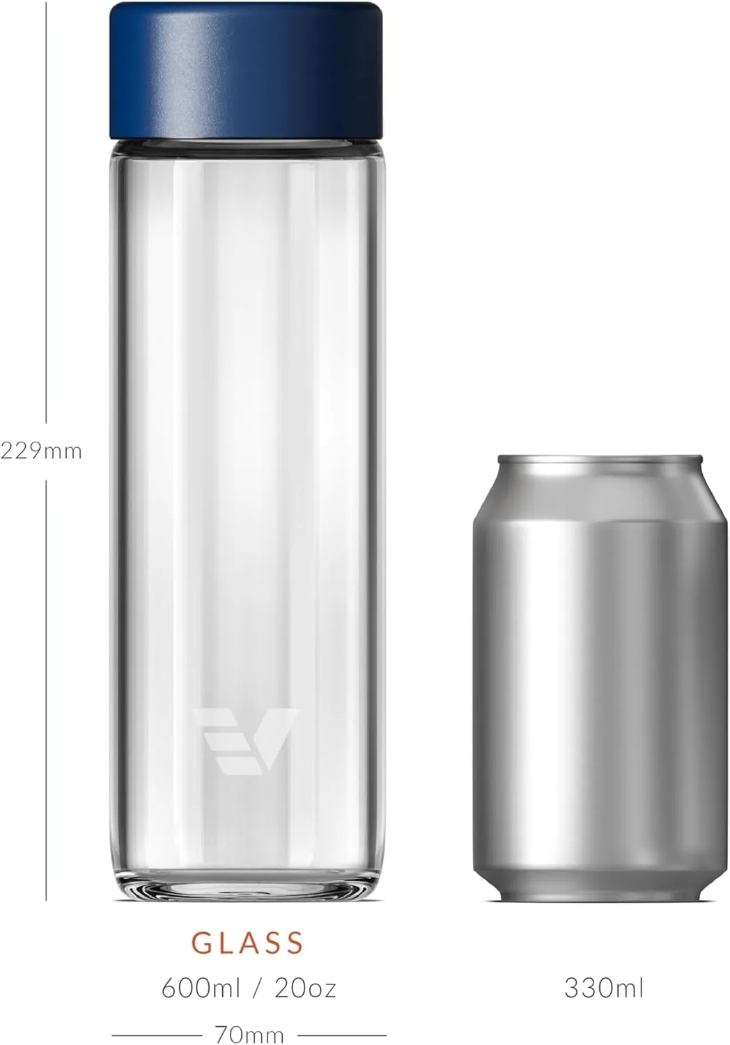 Glass Water Bottle 20oz - Non-insulated | Borosilicate Glass | Dishwasher Safe | No Plastic Touches Contents | A pure drinking experience - Blue